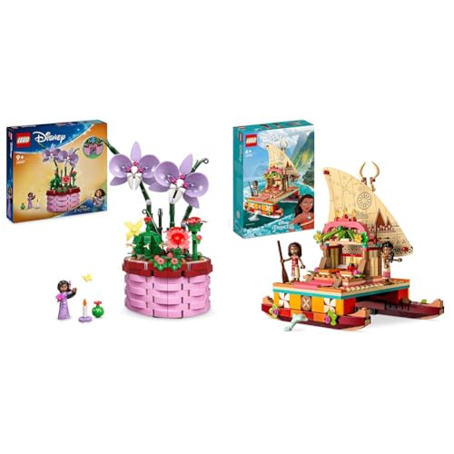 LEGO ǀ Disney Encanto Isabelas Blumentopf & Disney Princess Vaianas Katamaran Spielzeug Boot mit Vaiana und Sina Prinzessinnen Mini-Puppen & Delfin-Figur für Mädchen und Jungen 43210 von LEGO