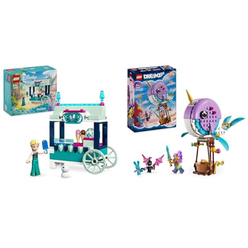 LEGO Disney Frozen Elsas Eisstand, Eiscreme-Spielzeug für Kinder mit Prinzessin ELSA-Puppe & DREAMZzz Izzies Narwal-Heißluftballon, Meerestiere-Spielzeug von LEGO