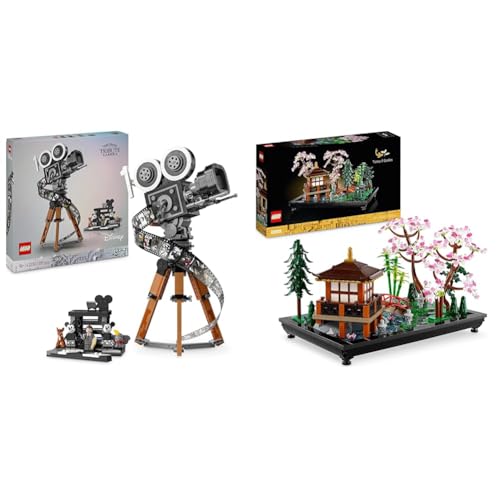 LEGO Disney Kamera – Hommage an Walt Disney, Set zum 100-jährigen Jubiläum (43230)+ Icons Garten der Stille, Botanical Zen-Garten-Set für Erwachsene (10315) von LEGO