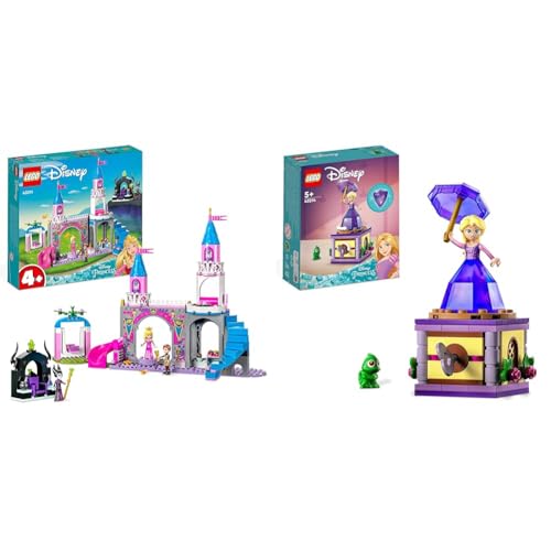 LEGO Disney Princess Auroras Schloss Spielzeug & Disney Princess Rapunzel-Spieluhr, Prinzessinnen Spielzeug zum Bauen mit Rapunzel Mini-Puppe, Diamantkleid und Chamäleon Pascal für Kinder 43214 von LEGO
