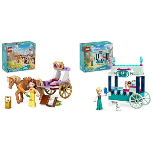 LEGO Disney Princess Belles Pferdekutsche, Prinzessinnen-Set & Disney Frozen Elsas Eisstand, Eiscreme-Spielzeug für Kinder mit Prinzessin ELSA-Puppe von LEGO