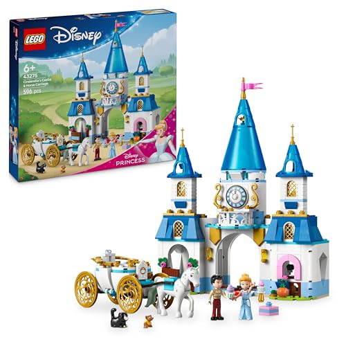 LEGO ǀ Disney Princess Cinderellas Schloss und Pferdekutsche, Set für Mädchen ab 6 Jahren, Fantasy Spielzeug mit Prinzessin Cinderella und Märchenprinz Mini Puppen, Geschenkidee für Disney Fans 43275 von LEGO