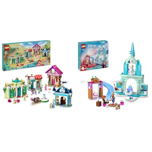 LEGO Disney Princess: Disney Prinzessinnen Abenteuermarkt & Disney Frozen Elsas Eispalast, Eiskönigin-Schloss-Spielzeug von LEGO