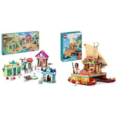 LEGO Disney Princess: Disney Prinzessinnen Abenteuermarkt & Disney Princess Vaianas Katamaran Spielzeug Boot mit Vaiana und Sina Prinzessinnen Mini-Puppen & Delfin-Figur für Mädchen und Jungen 43210 von LEGO