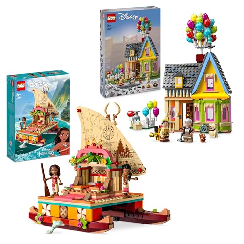 LEGO Disney und Pixar Up“ House baubares Spielzeug mit Luftballons Disney Princess Moanas Orientierungsboot-Spielzeugpaket, kreatives Bauspielzeug für Kinder 43217 + 43210 von LEGO