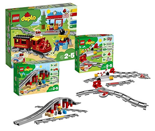 LEGO Duplo Dampfeisenbahn Set: ab 2 Jahren, 10874 Dampfeisenbahn + 10872 Eisenbahnbrücke mit Schienen + 10882 Schienenset von LEGO