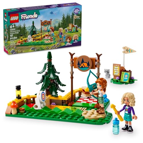 LEGO Friends Adventure Camp Bogenschießen Range Spielzeug, Bogenschießen Set für Kinder mit Spielzeugbogen und Pfeilen, Abenteuer-Bauspielset für Mädchen und Jungen ab 6 Jahren, 2 Mini-Puppen und eine von LEGO