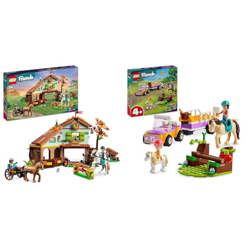 LEGO Friends Autumns Reitstall Set mit 2 Spielzeug-Pferden, Kutsche und Reitzubehör & Friends Pferde- und Pony-Anhänger, Pferde-Spielzeug von LEGO