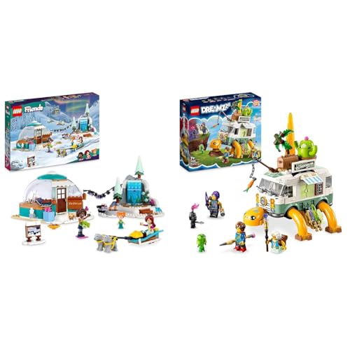 LEGO Friends Ferien im Iglu Set mit Camping-Zelt, 2 Schlittenhunden & DREAMZzz Mrs. Castillos Schildkrötenbus, baue das Wohnmobil-Spielzeug von LEGO