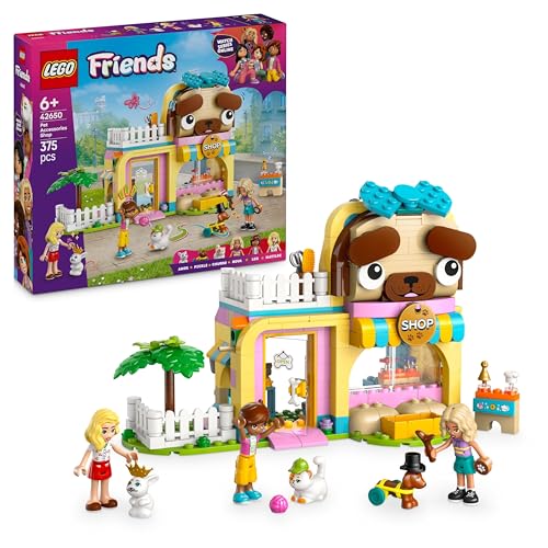 LEGO Friends Geschäft für Haustierzubehör, Spielset für Rollenspiele, Lernspielzeug für Mädchen ab 6 Jahren, 3 Minifiguren und 3 Tierfiguren, Katze, Hund und Hase, Geschenkidee für Kinder 42650 von LEGO