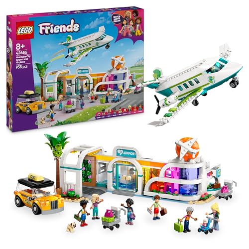 LEGO Friends Heartlake City Flughafen mit Flugzeug 42656, Bauset mit Flieger, Taxi und Gepäckwagen, 7 Spielfiguren, Baby und Hund, Geschenk für Mädchen und Jungen ab 8 Jahren von LEGO