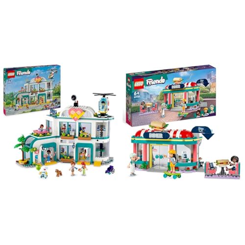 LEGO Friends Heartlake City Krankenhaus, Set mit Spielzeug-Hubschrauber und Figuren & Friends Restaurant in der Innenstadt mit Spielzeug Mini-Puppen Liann von LEGO