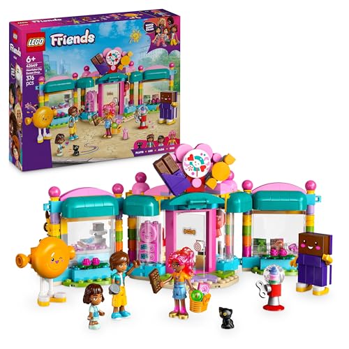 LEGO Friends Heartlake City Süßwarenladen, Spielset für Mädchen ab 6 Jahren, Rollenspiele mit 2 Mini Puppen, Spielzeug mit Mikro-Spielfigur und Einer Katze 42649 von LEGO