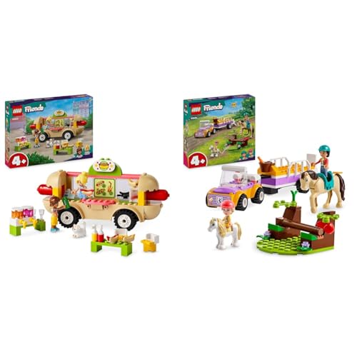 LEGO Friends Hotdog-Truck, Mobiles Restaurant-Spielzeug & Friends Pferde- und Pony-Anhänger, Pferde-Spielzeug von LEGO