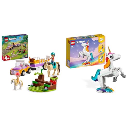 LEGO Friends Pferde- und Pony-Anhänger, Pferde-Spielzeug & 31140 Creator 3in1 Magisches Einhorn Spielzeug, Seepferdchen von LEGO