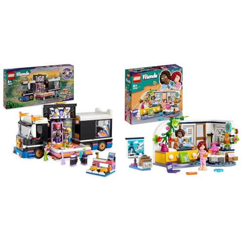 LEGO Friends Popstar-Tourbus, Musik-Set mit LKW-Spielzeug und 4 Figuren & 41740 Friends Aliyas Zimmer, Übernachtungsparty-Spielzeug von LEGO