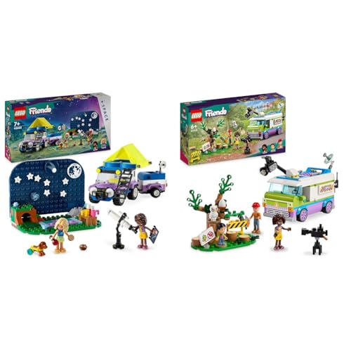 LEGO Friends Sterngucker-Campingfahrzeug Set mit Geländewagen-Auto und Spielzeug-Teleskop & Friends Nachrichtenwagen, Tierrettung Set mit Film- und Reportage-Spielmöglichkeiten von LEGO