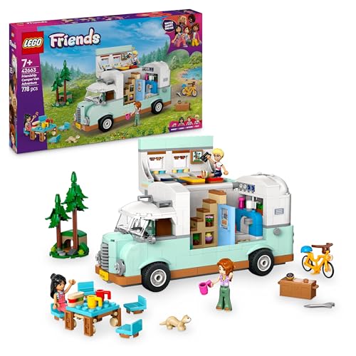 LEGO Friends Wohnmobil, Bauset für Rollenspiele mit einem Spielzeug Wohnwagen, Geschenk für Mädchen ab 7 Jahren, kreatives Spielset mit 3 Minifiguren und Frettchen Tierfigur 42663 von LEGO