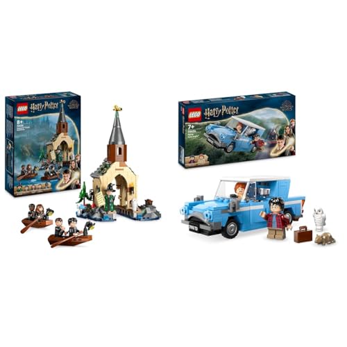 LEGO Harry Potter Bootshaus von Schloss Hogwarts Spielzeug-Modell für Kinder & Harry Potter Fliegender Ford Anglia, baubares Spielzeug-Auto für Kinder von LEGO