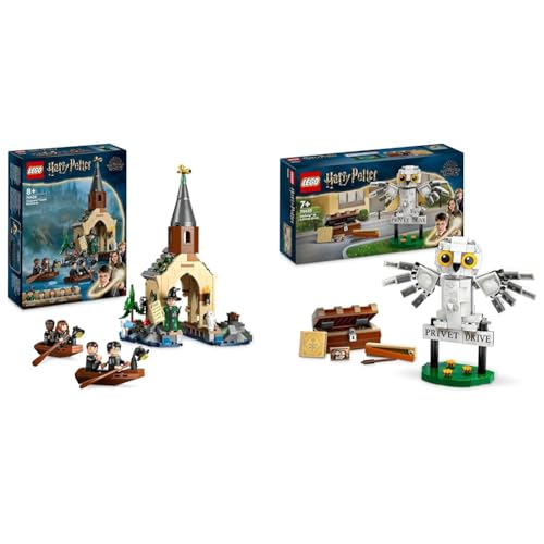 LEGO Harry Potter Bootshaus von Schloss Hogwarts Spielzeug-Modell für Kinder & Harry Potter Hedwig im Ligusterweg 4 Set mit Spielzeug-Eule für Kinder von LEGO