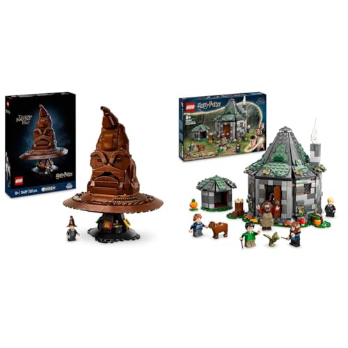 LEGO Harry Potter Der Sprechende Hut, Hogwarts-Modell für Erwachsene & Harry Potter Hagrids Hütte: EIN unerwarteter Besuch Set mit 5 Mini-Figuren und 2 Tierfiguren von LEGO