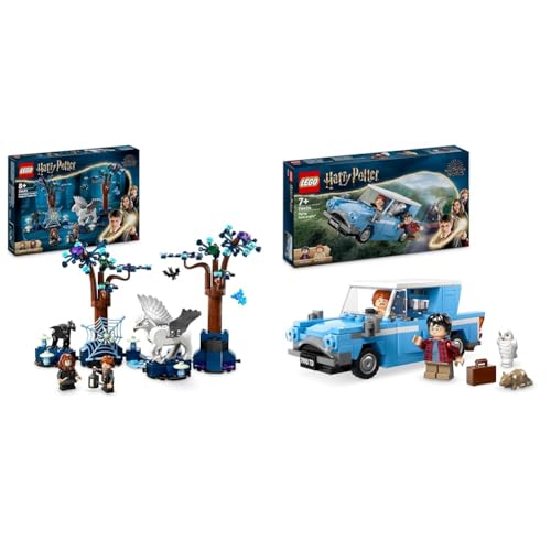 LEGO Harry Potter Der verbotene Wald: Magische Wesen Spielzeug mit Hermine und Ron-Figuren & Harry Potter Fliegender Ford Anglia, baubares Spielzeug-Auto für Kinder von LEGO