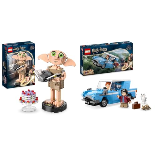 LEGO Harry Potter Dobby der Hauself Set, bewegliche ikonische Figur, Spielzeug & Harry Potter Fliegender Ford Anglia, baubares Spielzeug-Auto für Kinder von LEGO