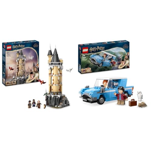 LEGO Harry Potter Eulerei auf Schloss Hogwarts, Abenteuer-Set mit Spielzeug-Tieren und 3 Mini-Figuren & Harry Potter Fliegender Ford Anglia, baubares Spielzeug-Auto für Kinder von LEGO