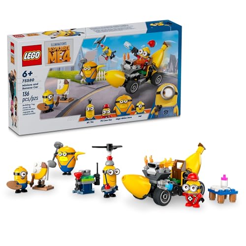 LEGO Ich - Einfach Unverbesserlich 4 Minions und Banane Auto Spielzeug Geschenk für Kinder, Fun Illumination's Ich Einfach Unverbesserlich Spielzeug Spielset, Kreatives BAU-Minions Spielzeug für von LEGO