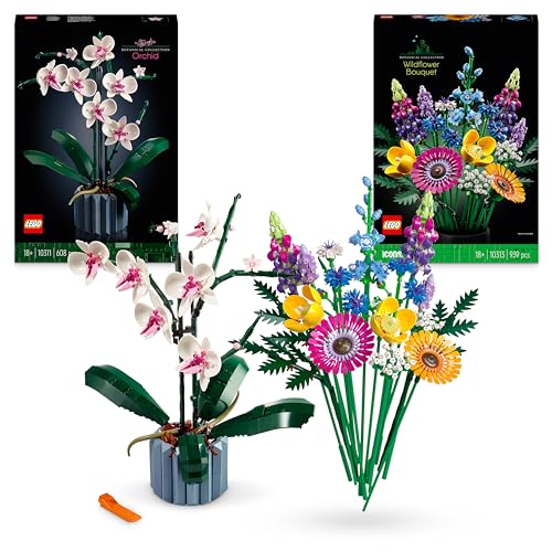 LEGO Icons Botanisches Bundle: Enthält Wildblumenstrauß (10313) und Orchidee (10311), Botanical Collection Set mit künstlichen Blumen und Pflanzen, Basteln für Erwachsene, Geschenk für Sie oder Ihn von LEGO