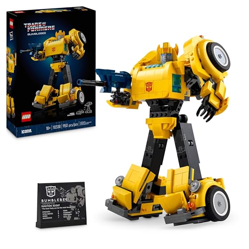 LEGO Icons Transformers Bumblebee, Roboter-Actionfigur für Erwachsene zum Sammeln, Bauset zum Film für Science-Fiction-Fans, lässt Sich in EIN Auto umbauen, Abenteuer-Spielzeug 10338 von LEGO