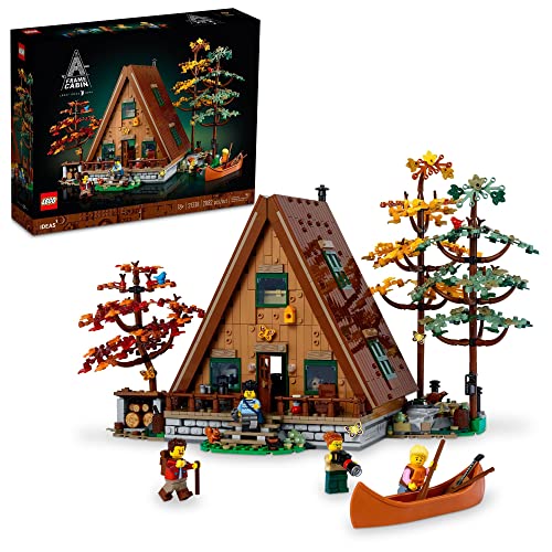 LEGO Ideas A-Frame Cabin 21338 Sammlerausstellungsset, baubarer Modellbausatz für Erwachsene, Geschenk für Natur- und Architekturliebhaber, enthält 4 anpassbare Minifiguren und 11 Tierfiguren von LEGO