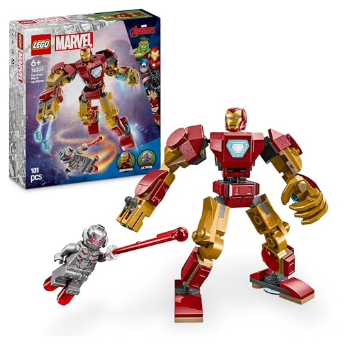 LEGO Marvel Iron Man Mech vs. Ultron - Superhelden Spielzeug mit 2 Minifiguren - Actionfigur mit beweglichen Armen, Beinen & Fingern - Geschenk für Jungen und Mädchen ab 6 Jahren 76307 von LEGO