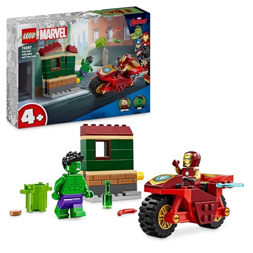 LEGO Marvel Iron Man mit Bike und der Hulk, Superhelden-Bauspielzeug für Kinder, Spielset zum Sammeln mit Bike und Minifiguren, Geschenk für Mädchen und Jungen ab 4 Jahren 76287 von LEGO