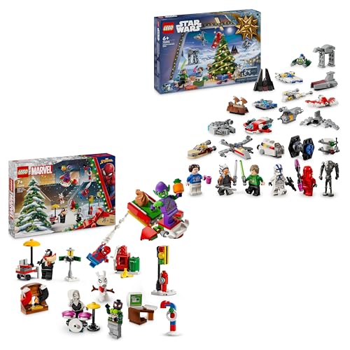 LEGO Marvel Spider-Man Adventskalender 2024 + LEGO Star Wars Adventskalender 2024, baubares Weihnachts-Countdown-Spielzeug für Kinder, Weihnachtsgeschenkidee, 76293 + 75395 von LEGO