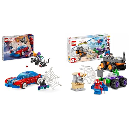 LEGO Marvel Spider-Mans Rennauto & Venom Green Goblin & Marvel Spidey und Seine Super-Freunde Hulks und Rhinos Monster Truck-Duell, Spider-Man-Set, Superhelden-Spielzeug zum Bauen ab 4 Jahren 10782 von LEGO