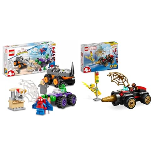 LEGO Marvel Spidey und Seine Super-Freunde Hulks und Rhinos Monster Truck-Duell & Marvel Spidey und Seine Super-Freunde Spideys Bohrfahrzeug Spielzeug von LEGO