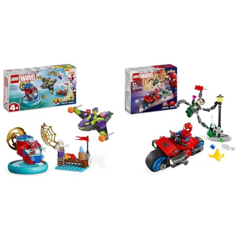 LEGO Marvel Spidey und Seine Super-Freunde Spidey vs. Green Goblin Spider-Man-Spielzeug & Marvel Motorrad-Verfolgungsjagd: Spider-Man vs. Doc Ock, Superhelden-Spielzeug von LEGO