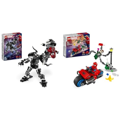 LEGO Marvel Venom Mech vs. Miles Morales, bewegliche Actionfiguren für Kinder & Marvel Motorrad-Verfolgungsjagd: Spider-Man vs. Doc Ock, Superhelden-Spielzeug von LEGO