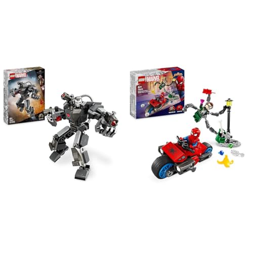 LEGO Marvel War Machine Mech, baubares Superhelden-Spielzeug mit 3 Shootern & Marvel Motorrad-Verfolgungsjagd: Spider-Man vs. Doc Ock, Superhelden-Spielzeug von LEGO