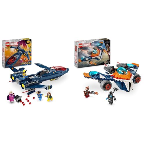 LEGO Marvel X-Jet der X-Men, Modell-Flugzeug zum Bauen mit Figuren & Marvel Rockets Raumschiff vs. Ronan, Set mit baubarem Raumschiff von LEGO