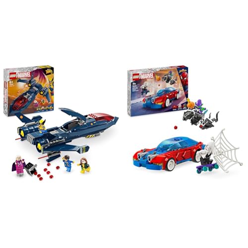 LEGO Marvel X-Jet der X-Men, Modell-Flugzeug zum Bauen mit Figuren & Marvel Spider-Mans Rennauto & Venom Green Goblin, Spidey-Spielzeug von LEGO