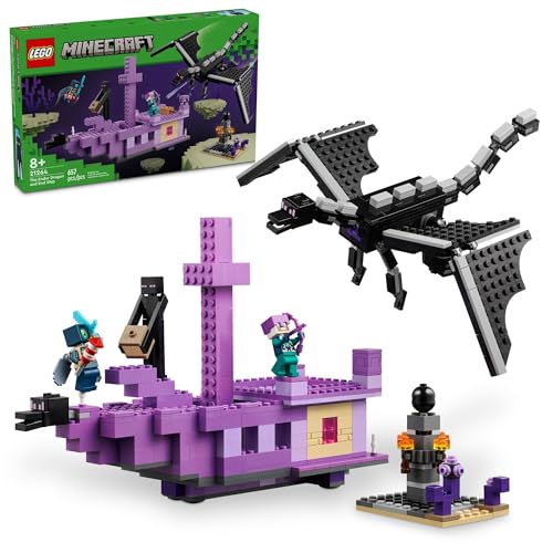 LEGO Minecraft 21264 Der Ender Drache und das Endschiff Bauset, Videospiel Spielzeug mit 2 Minecraft Minifiguren, Drachen Spielzeug Action Spielset für Kinder, Geburtstagsgeschenk für Jungen und von LEGO