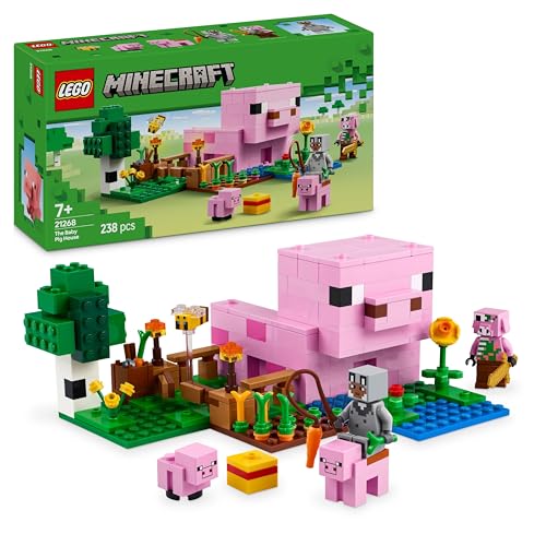 LEGO Minecraft Das Babyschwein-Haus, Set zum Videospiel mit Tierfiguren, Bauspielzeug mit Zombie-Piglin im Wald-Biom, Geschenk für Mädchen und Jungen ab 7 Jahren 21268 von LEGO