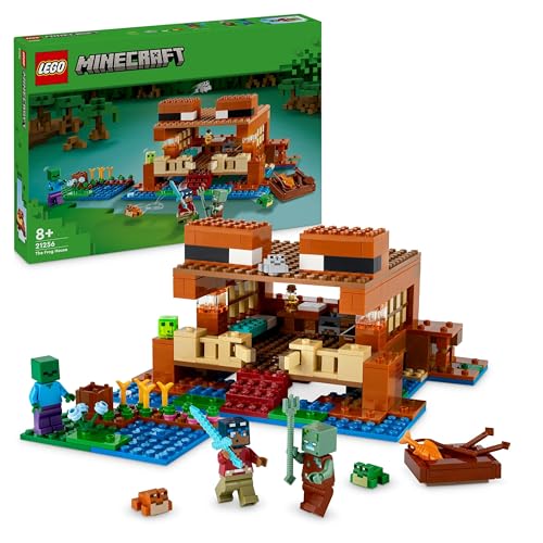 LEGO Minecraft Das Froschhaus, Spielzeug-Haus mit Figuren inkl. Zombie, Schleim und Ertrunkener, plus Zubehör wie Spielzeug-Boot und Werkbank, Geschenk für Jungs und Mädchen ab 8 Jahren 21256 von LEGO