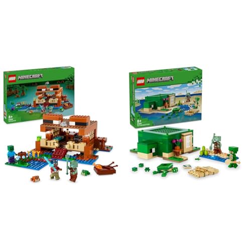 LEGO Minecraft Das Froschhaus, Spielzeug-Haus mit Figuren inkl. Zombie & Minecraft Das Schildkrötenstrandhaus, Spielzeug-Haus mit Zubehör von LEGO