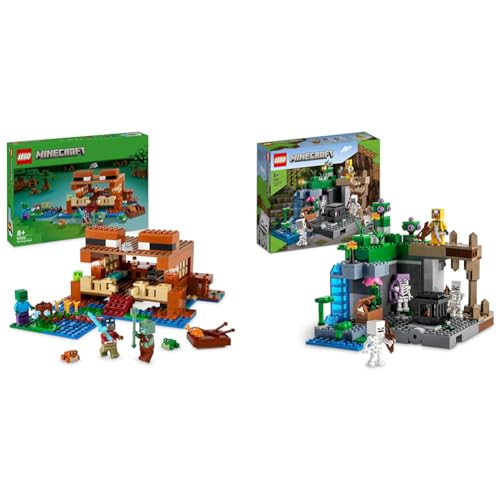 LEGO Minecraft Das Froschhaus, Spielzeug-Haus mit Figuren inkl. Zombie & Minecraft Das Skelettverlies, Set mit Höhlen, Skelettfiguren, feindlichen Kreaturen und Zubehör, Spielzeug für Kinder 21189 von LEGO