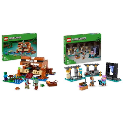 LEGO Minecraft Das Froschhaus, Spielzeug-Haus mit Figuren inkl. Zombie & Minecraft Die Waffenkammer, Gaming-Set mit Heldenfiguren, Spielzeug-Waffen von LEGO