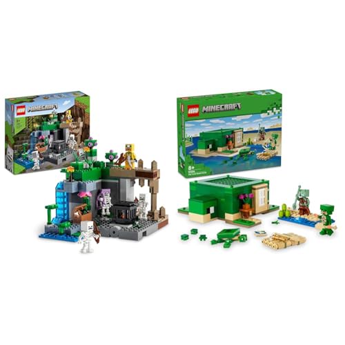 LEGO Minecraft Das Skelettverlies, Set mit Höhlen, Skelettfiguren & Minecraft Das Schildkrötenstrandhaus, Spielzeug-Haus mit Zubehör von LEGO