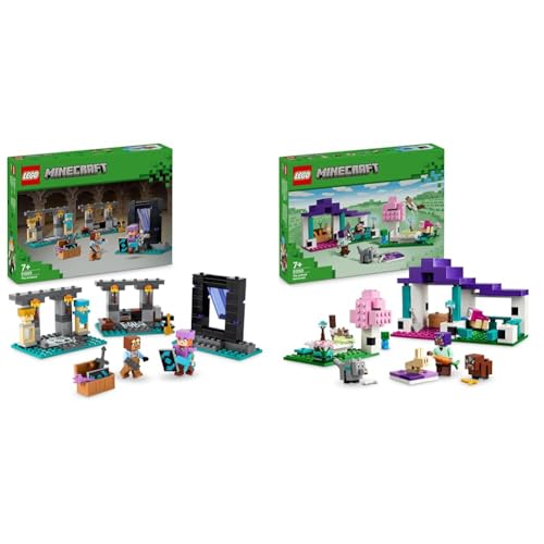 LEGO Minecraft Die Waffenkammer, Gaming-Set mit Heldenfiguren, Spielzeug-Waffen und Alex-Figur & Minecraft Das Tierheim, Spielzeug mit vielen Tier-Figuren für Mädchen und Jungen ab 7 Jahren von LEGO